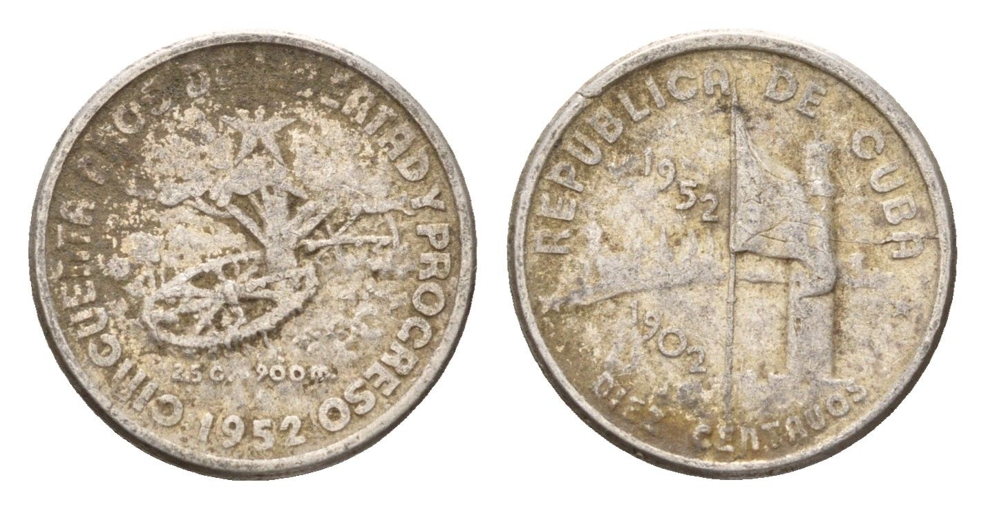 Куба 10 сентаво 1952 50 лет Республике Куба KM 23 серебро 4674-736
