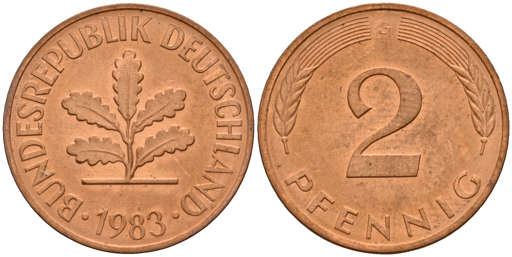 ФРГ 2 пфеннига 1983 G J.381a, KM 106a сталь плакированная медью    4598-866