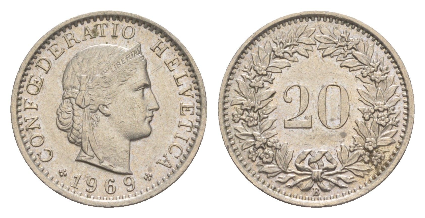 Швейцария 20 раппенов 1969 B KM 29a медно-никель 4625-1165