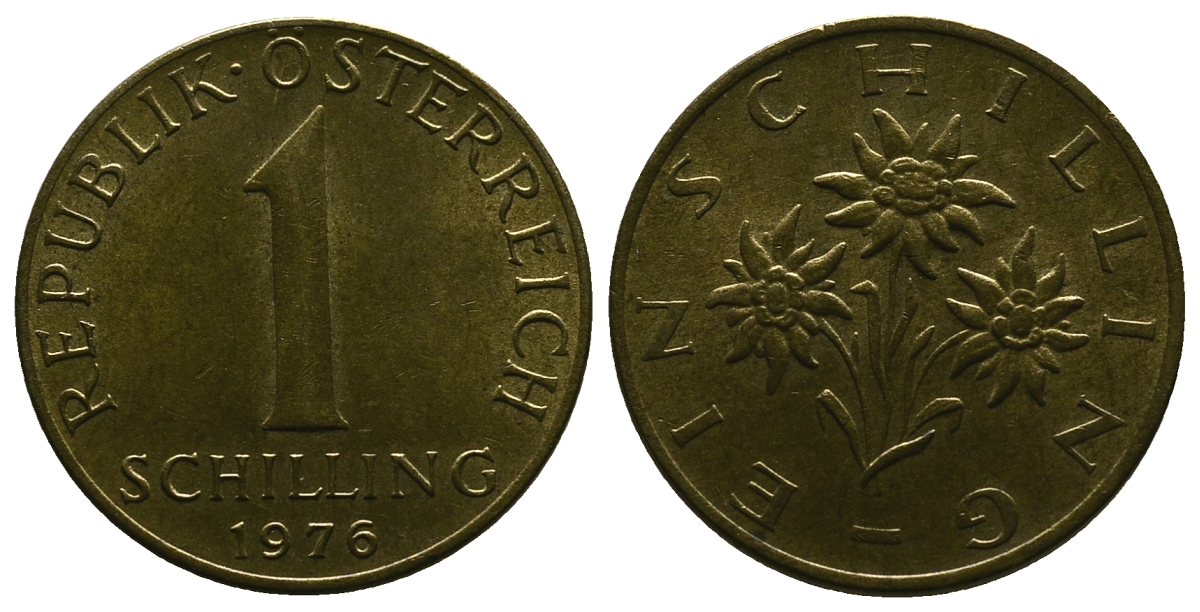 АВСТРИЯ 1 ШИЛЛИНГ 1976 KM 2886 алюминиевая бронза 4384-1141