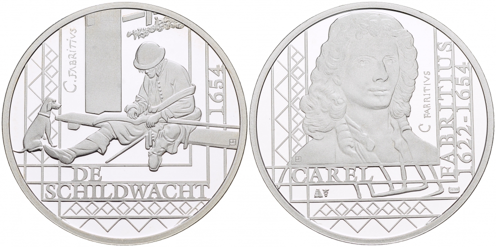 НИДЕРЛАНДЫ МЕДАЛЬ КАРЕЛ ФАБРИЦИУС (1622-1654), КАРТИНА ЧАСОВОЙ 1654 ГОД, ДИАМЕТР 30 мм., ВЕС 9,42 гр. медно-никель 1087-2-31