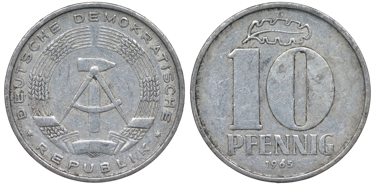 ГДР 10 ПФЕННИГОВ 1965 А алюминий 62-732