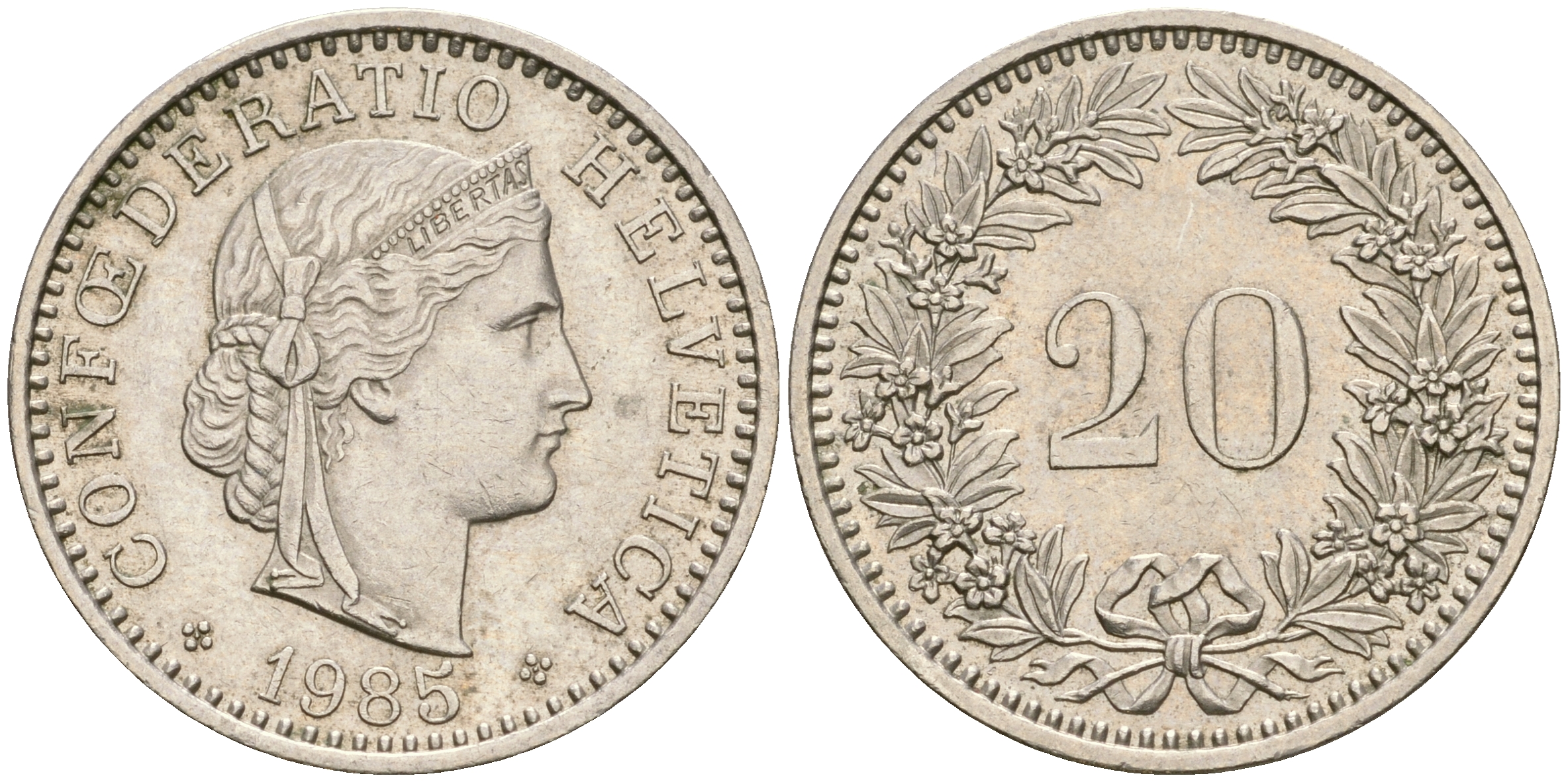 Швейцария 20 раппенов 1985 KM 29а медно-никель 4364-3244