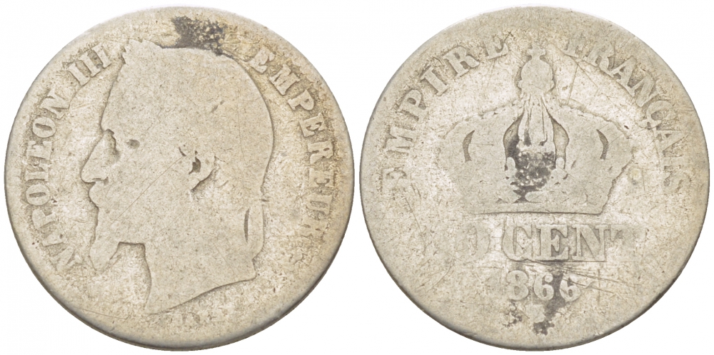 ФРАНЦИЯ 50 САНТИМОВ 1866 А KM 814.1 серебро 3309-133