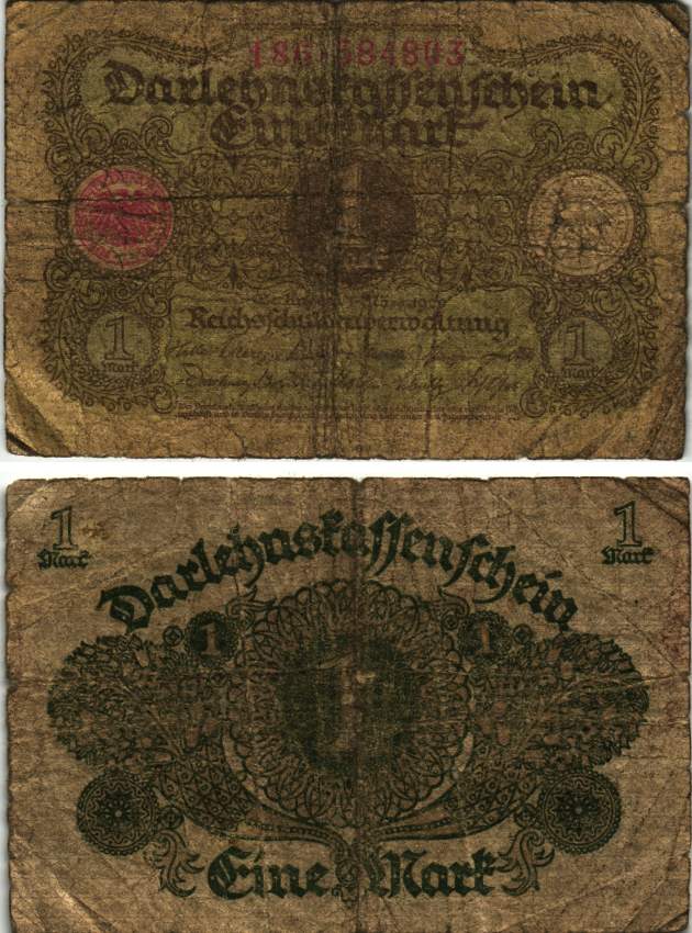 Германия 1 марка 1920 1 марта 1920, веймарская республика Pick 58, Rosenberg 64 бумага 8616-12-2-2