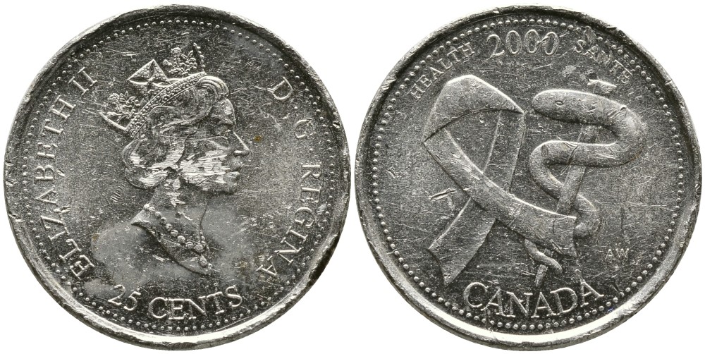 КАНАДА 25 ЦЕНТОВ 2000 МИЛЛЕНИУМ, ЕЛИЗАВЕТА II (1952-), ЗДОРОВЬЕ, ТРЕТИЙ ПОРТРЕТ В КОРОНЕ KM 373 никель 4543-815