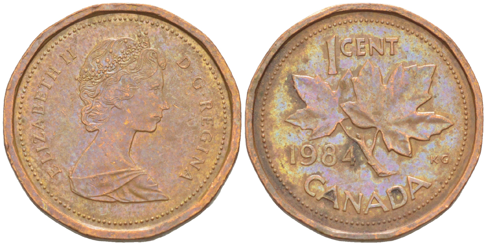 КАНАДА 1 ЦЕНТ 1984 КЛЕНОВЫЙ ЛИСТ, ЕЛИЗАВЕТА II (1953-) KM 132 бронза 4181-1268