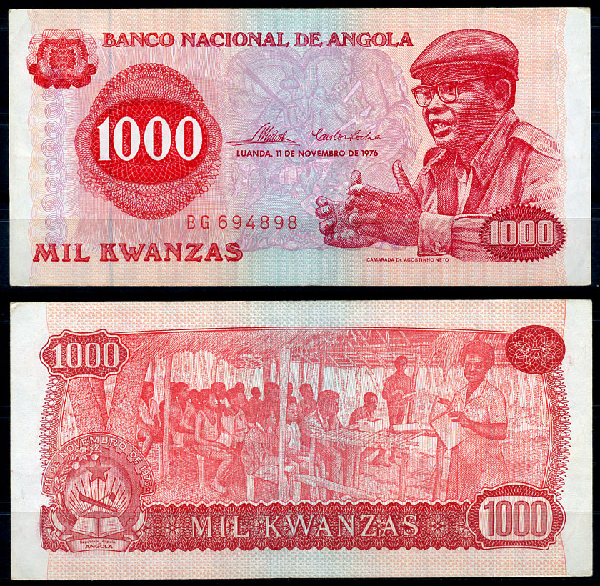 Ангола 1000 кванза 1976 Антонио Агостиньо Нето, школа Pick 113 a бумага 8621-49-2-1