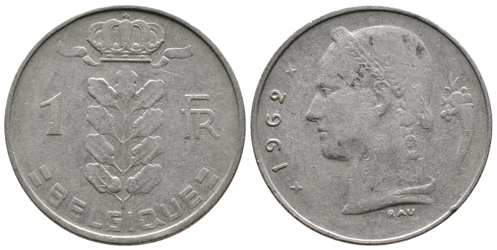 БЕЛЬГИЯ 1 ФРАНК 1962 BELGIQUE KM 142.1 медно-никель 4382-917