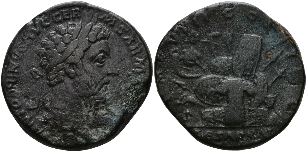 Римская Империя сестерций 176 - 177 Марк Аврелий DE SARMATIS IMP VIII COS III P P Победа над Сарматами, Рим Very fine 21,00 гр RIC 1190 бронза 1073-7-53