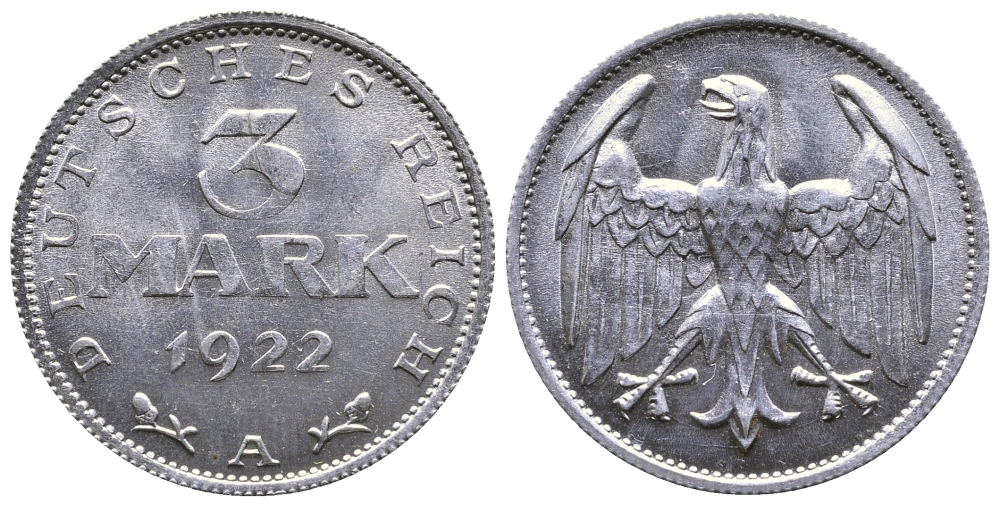 ГЕРМАНИЯ 3 МАРКИ 1922 А KM 28, J. 302 алюминий 4380-721