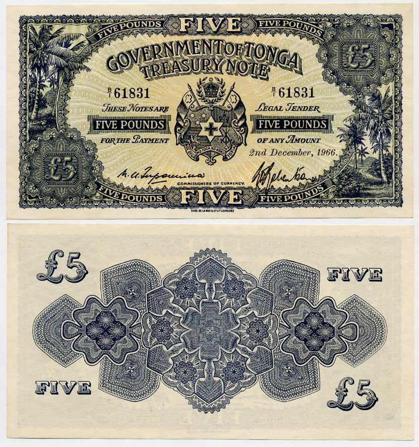 ТОНГА 5 ФУНТОВ 1964 Pick 12 d бумага UNC (ПРЕСС) 000-000-00