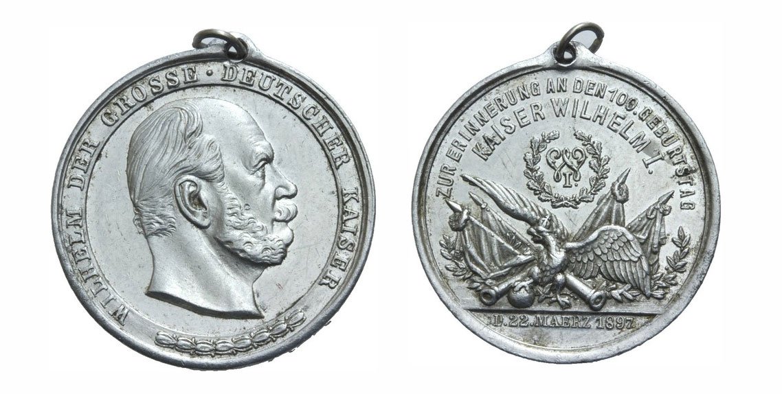 ПРУССИЯ МЕДАЛЬ 1897 100 ЛЕТ ВИЛЬГЕЛЬМУ I алюминий aUNC 1072-1-53