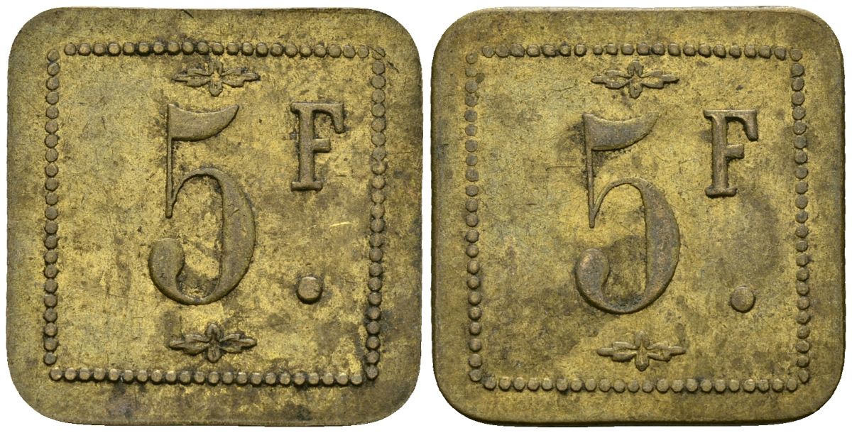 Франция 5 франков XIX-XX век ресторанный жетон латунь 4166-1041