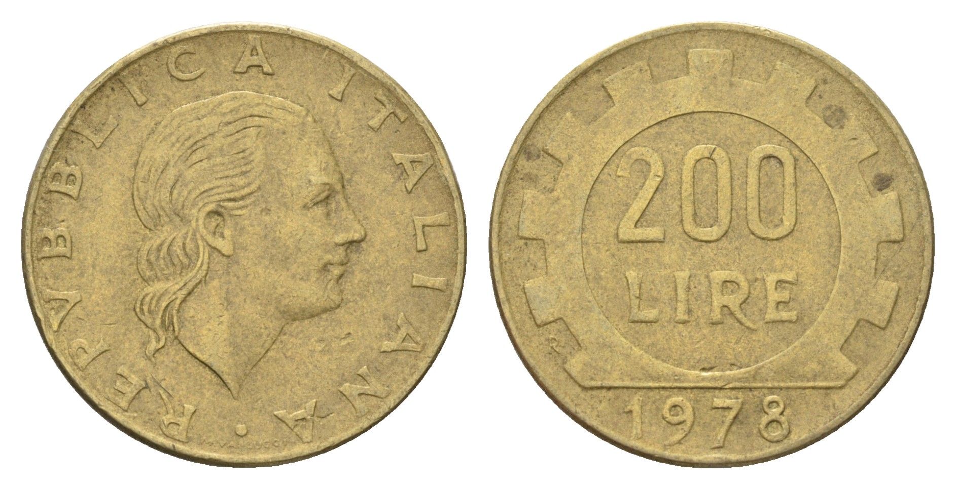 Италия 200 лир 1978 R, шестерня KM 105 алюминиевая бронза 4704-817