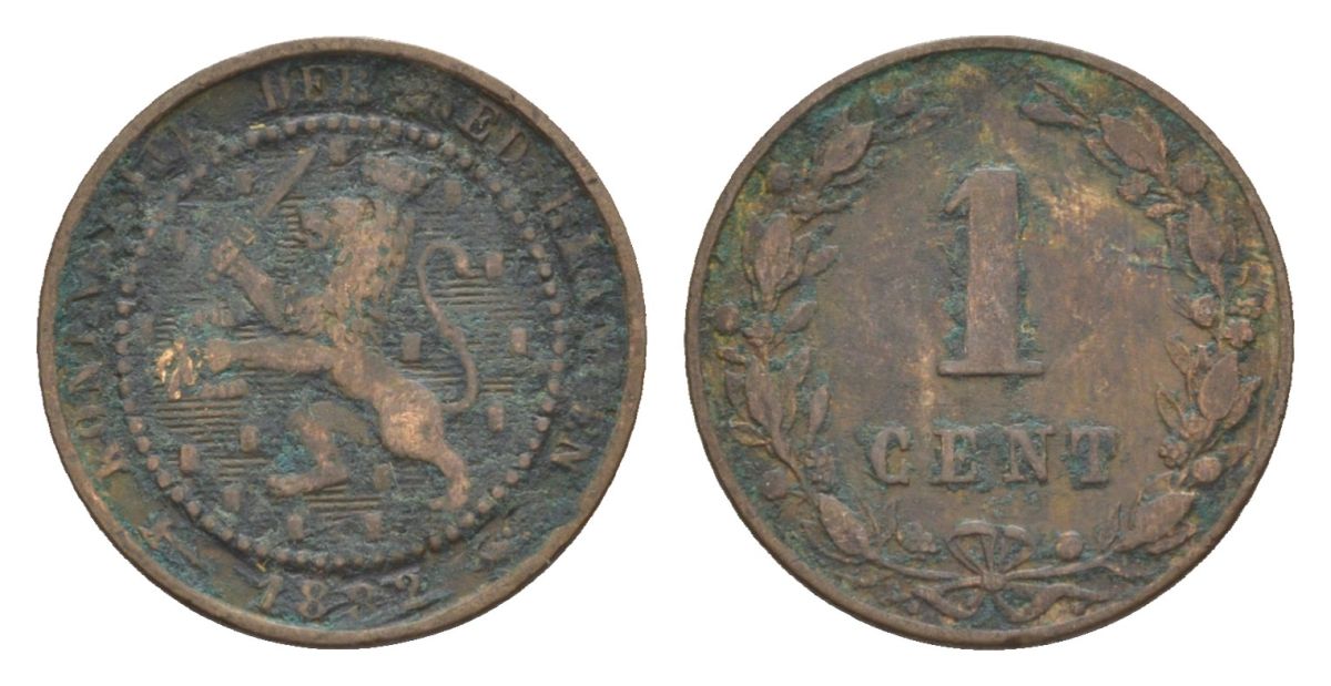 Нидерланды 1 цент 1892 Вильгельмина (1890-1948) KM 107 бронза 71-1053