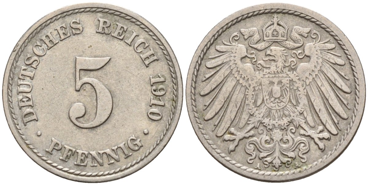 Германия 5 пфеннигов 1910 A KM 11, J. 12 медно-никель 4151-518