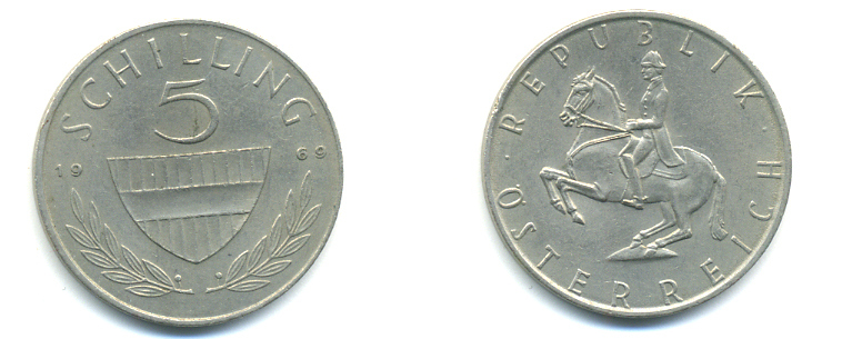 АВСТРИЯ 5 ШИЛЛИНГОВ 1969 KM 2889а медно-никель 83-426