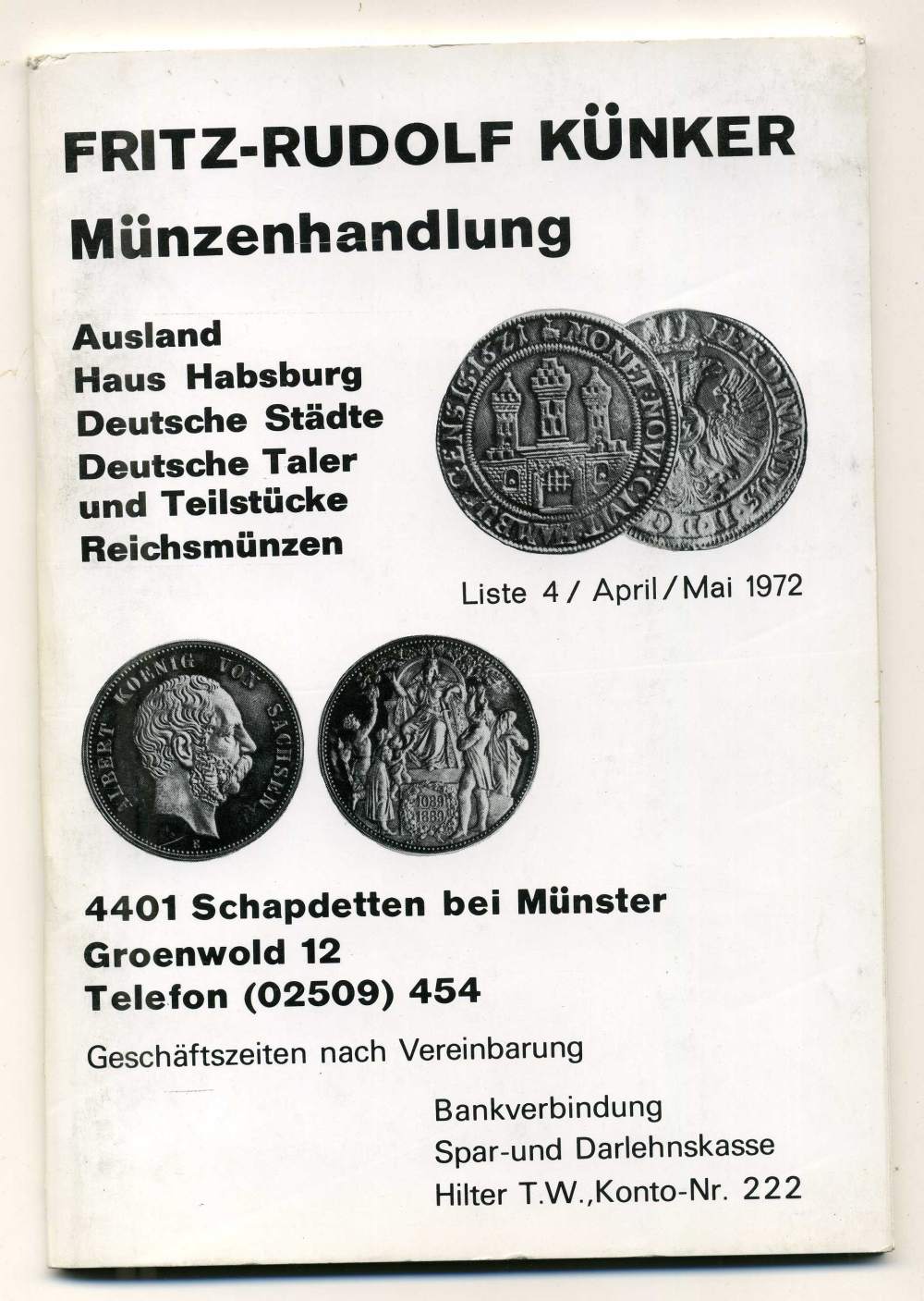 ФРИТЦ-РУДОЛЬФ КЮНКЕР КАТАЛОГ ФИКСИРОВАННЫХ ПРОДАЖ (LAGERKATALOG) 1972 АПРЕЛЬ-МАЙ, № 4 00-01-01-03