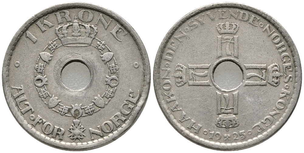 Норвегия 1 крона 1925 Хокон VII (1905-1957) KM 385 медно-никель 67-143