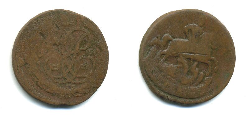 РОССИЯ 1 КОПЕЙКА 1760 медь 61-752