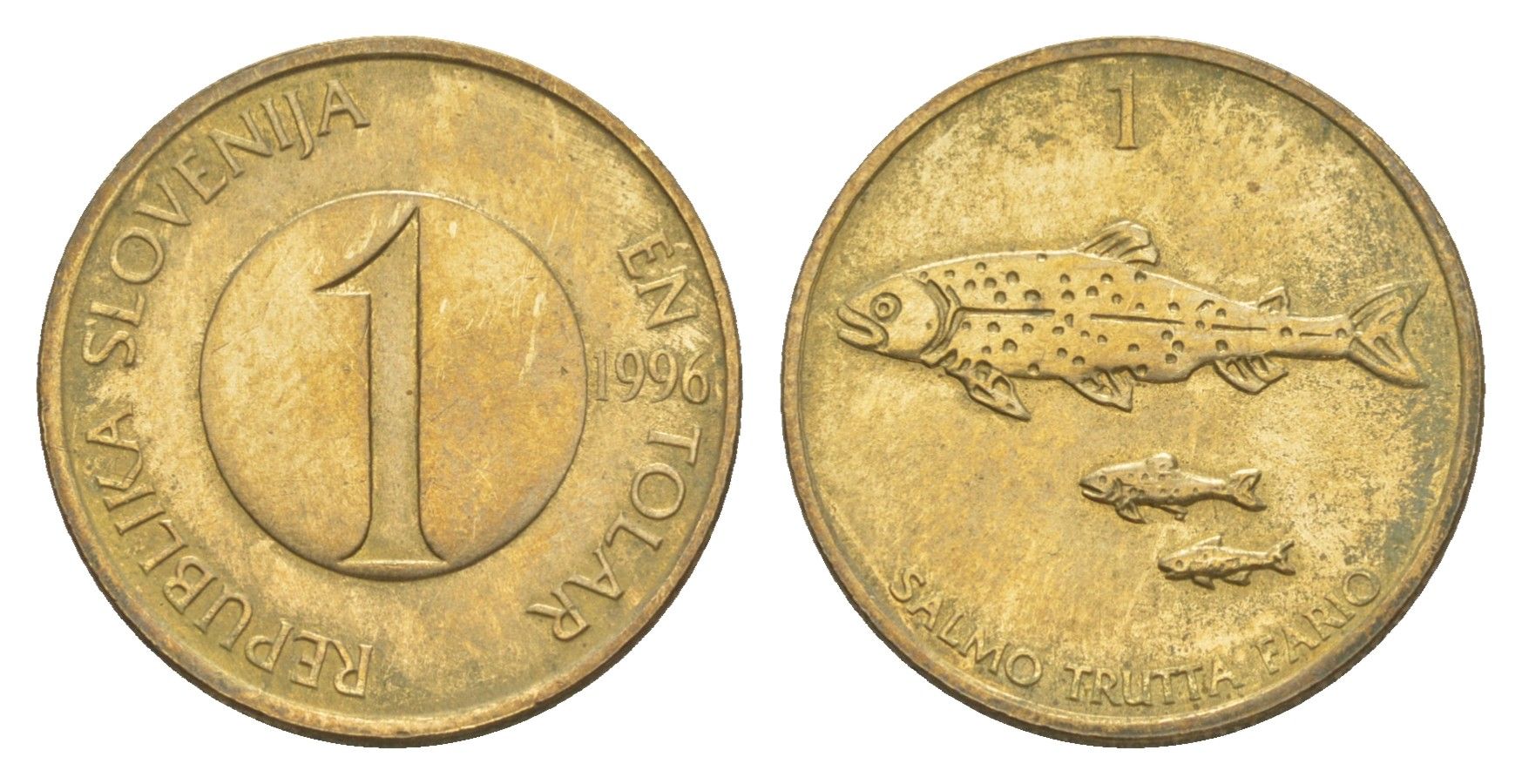 Словения 1 толар 1996 рыбы KM 4 латунь UNC 4644-927