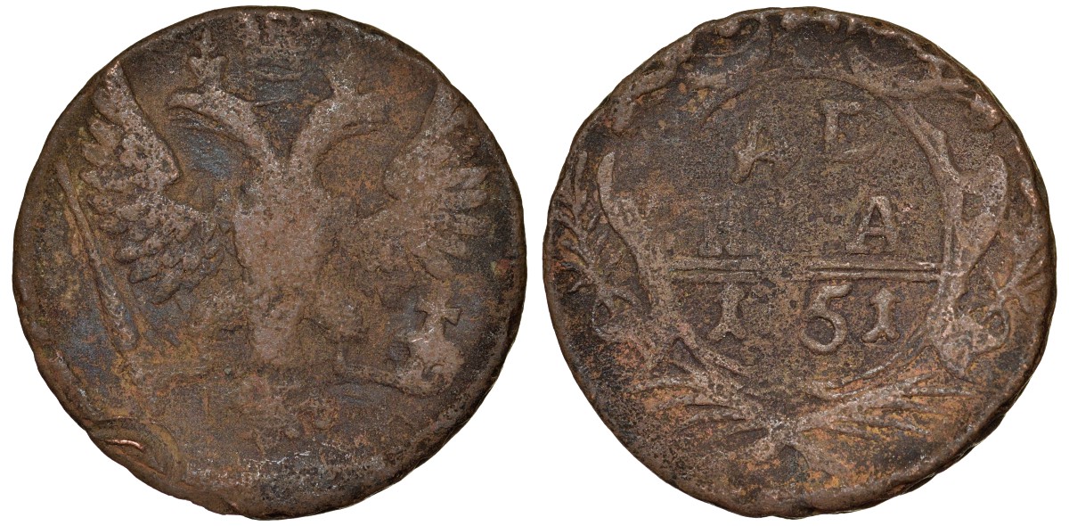 Россия 1 деньга 1751 медь 51-3435