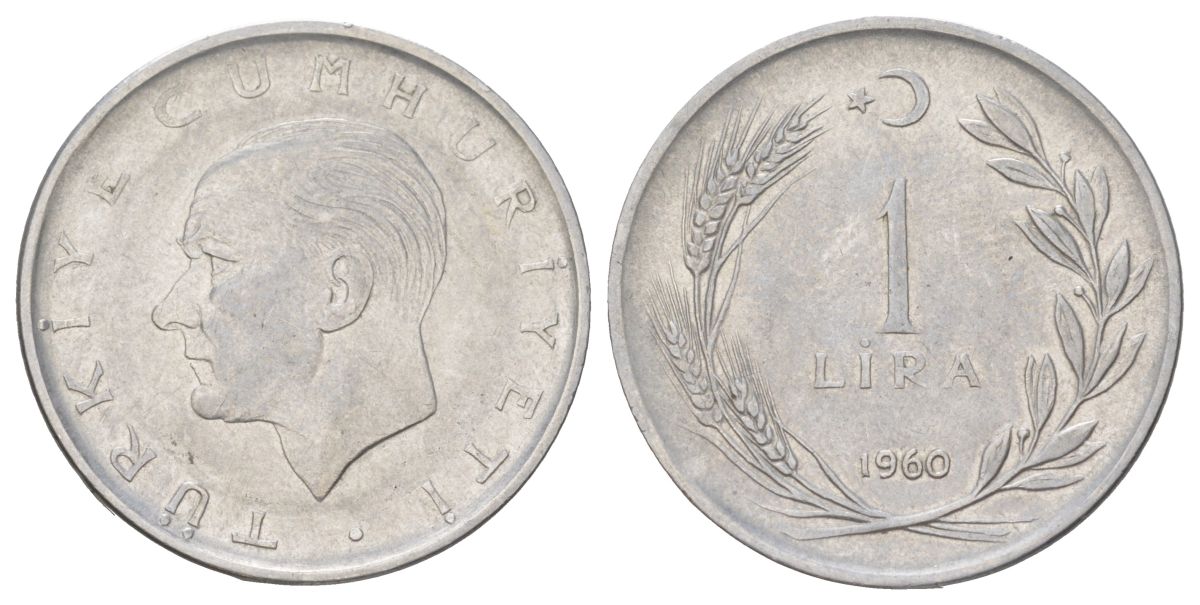 Турция 1 лира 1960 Мустафа Кемаль Ататюрк KM 889a.1 нержавеющая сталь 4628-1025