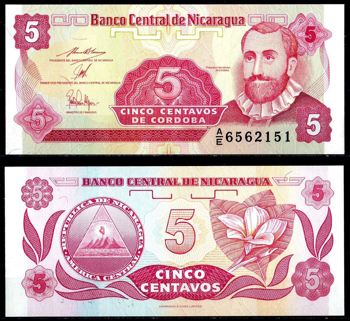 Никарагуа 5 сентаво Кордовы ND (1991) Pick 168a (2) бумага UNC (пресс) 6278-2-3-2