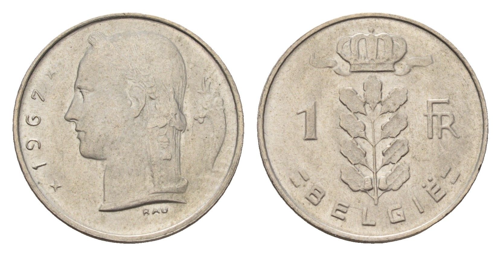 Бельгия 1 франк 1967 Belgie, Бодуэн I (1951-1993) KM 143 медно-никель 4617-815