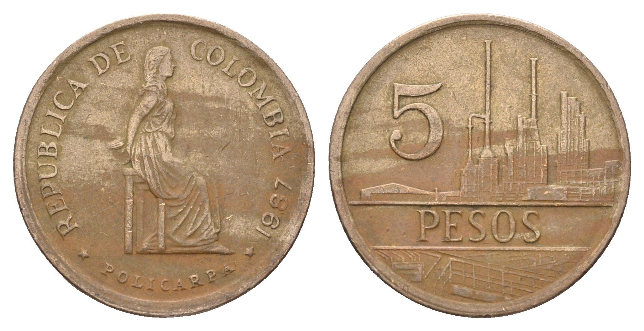 Колумбия 5 песо 1987 KM 268 бронза 4663-443