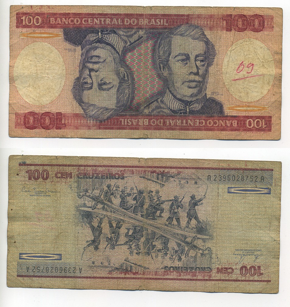 БРАЗИЛИЯ 100 КРУЗЕЙРО 1981 ПОДПИСЬ 20, ГЕРЦОГ КАКСИАС Pick 198a бумага 6289-23-1-1