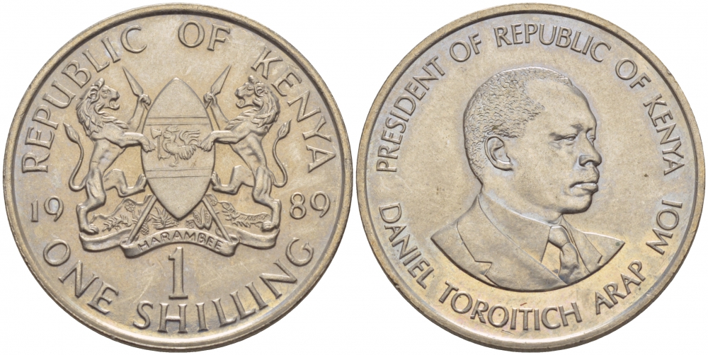 Кения 1 шиллинг 1989 Дэниэл арап Мои KM 20 медно-никель 4548-537