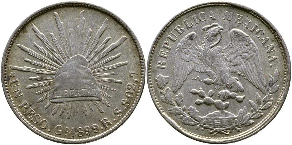 МЕКСИКА 1 ПЕСО 1899 R.S. KM серебро 603-1421