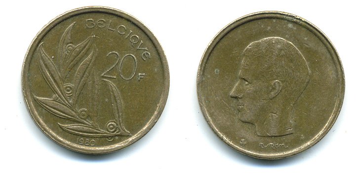 Бельгия 20 франков 1980 Belgique, Бодуэн I (1951-1993) KM 159 никель бронза 25-1636