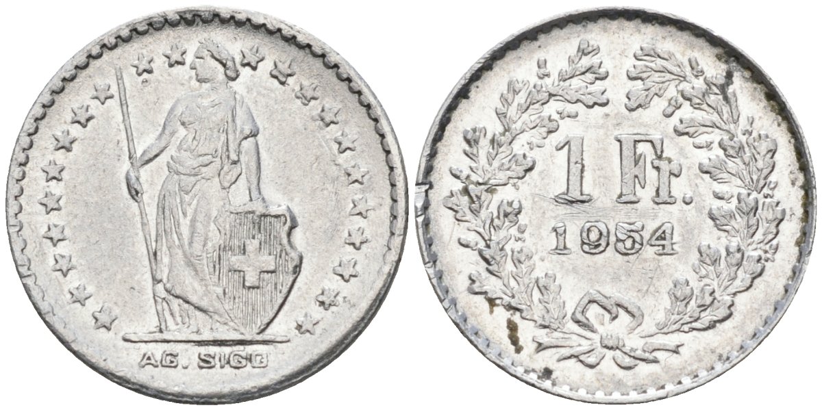 Швейцария игровой жетон 1954 1 франк, AG. SIGO, диаметр 16 мм. алюминий 4549-722