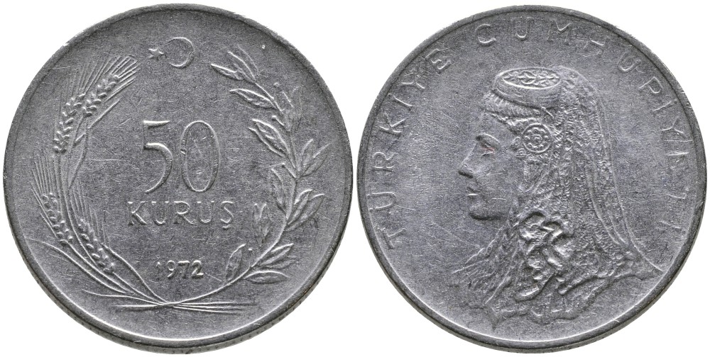 Турция 50 курушей 1972 Анатолийская невеста KM 899 нержавеющая сталь 4541-747