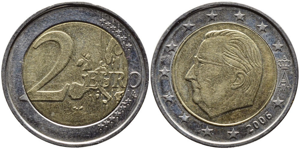 БЕЛЬГИЯ 2 ЕВРО 2006 АЛЬБЕРТ II KM 231 биметалл 4390-1127