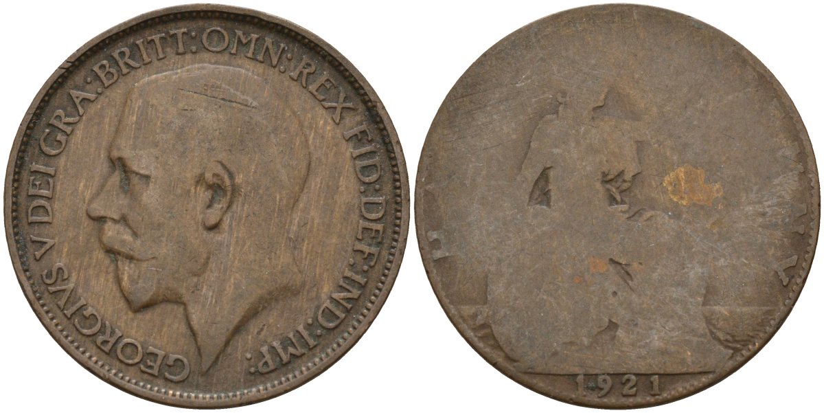 Великобритания 1/2 пенни 1921 Георг V (1910-1936) KM 809, Spink 4056 бронза 4143-711