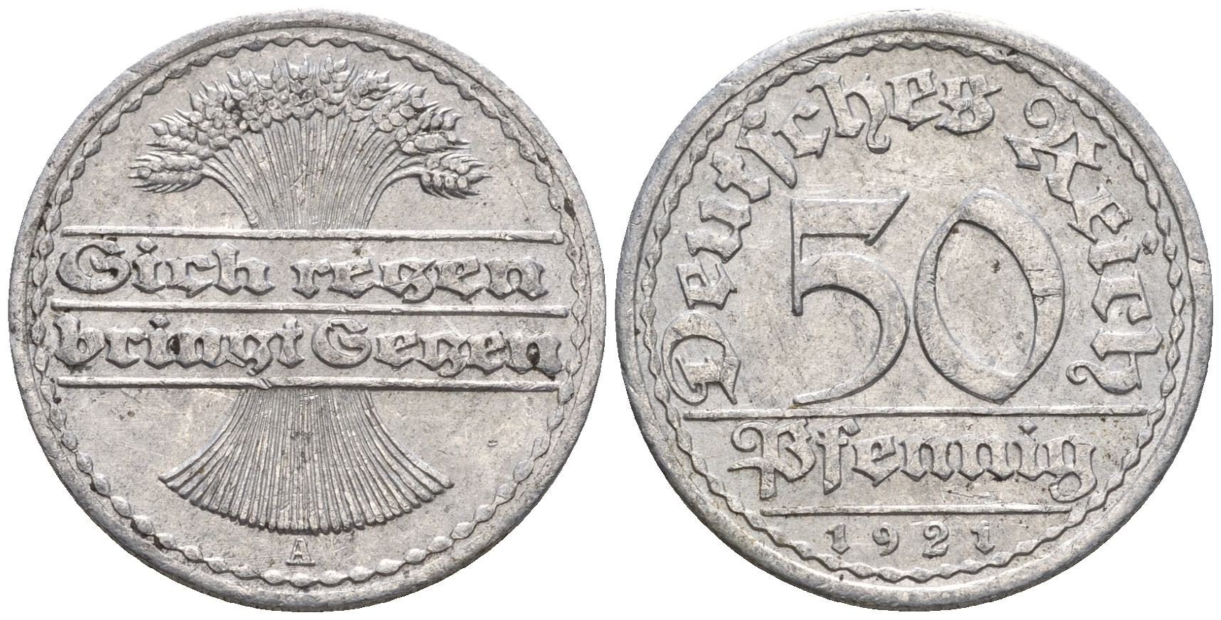 Германия 50 пфеннигов 1921 A KM 27, J. 301 алюминий 60-1126