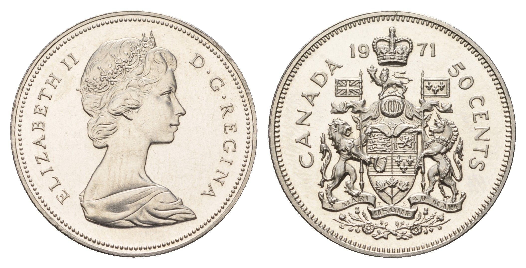 Канада 50 центов 1971 Елизавета II (1952-2022), герб KM 75.1 никель PROOF-LIKE (BU) 603-522