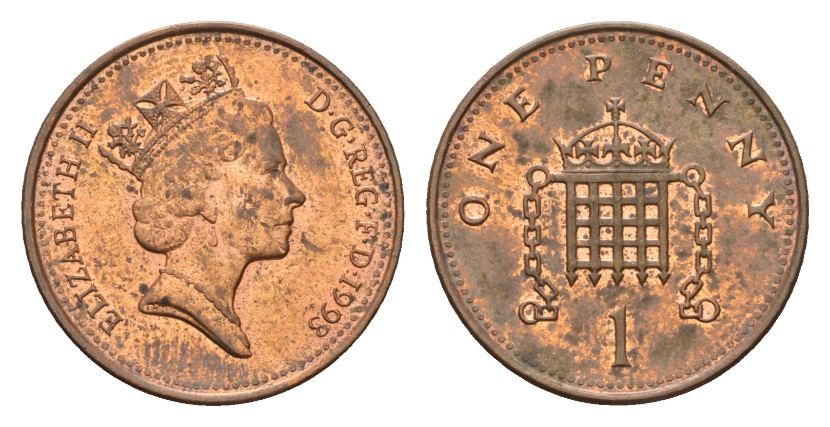 Великобритания 1 пенни 1993 Елизавета II (1952-2022) KM 935a, Spink 4391 (B4) сталь плакированная медью 4681-455