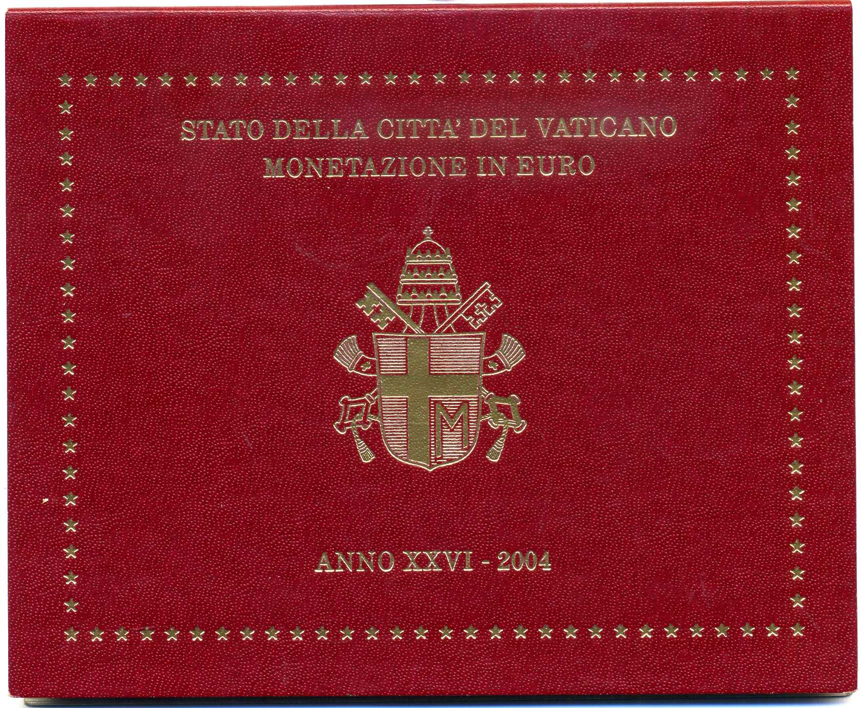 Ватикан евронабор из 8 монет 2004 Папа Иоанн Павел II, в оригинальном буклете KM MS 110 биметалл UNC 7-5-5-03