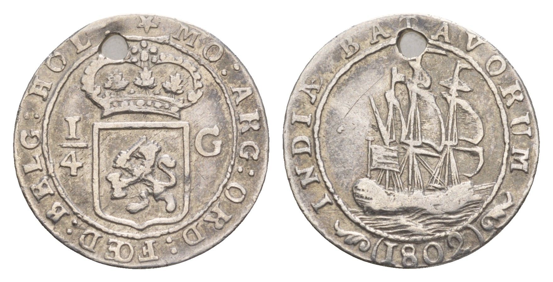 Нидерландская Ост-Индия 1/4 гульдена 1802 год-тип KM 81 серебро 1520-832