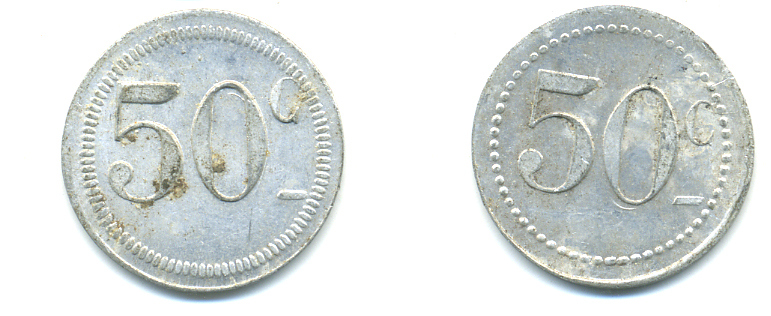 ФРАНЦИЯ 50 САНТИМОВ НАЧАЛО XX ВЕКА d 24 мм, вес около 1,0 гр., платежный жетон., платежный жетон алюминий 89-1057