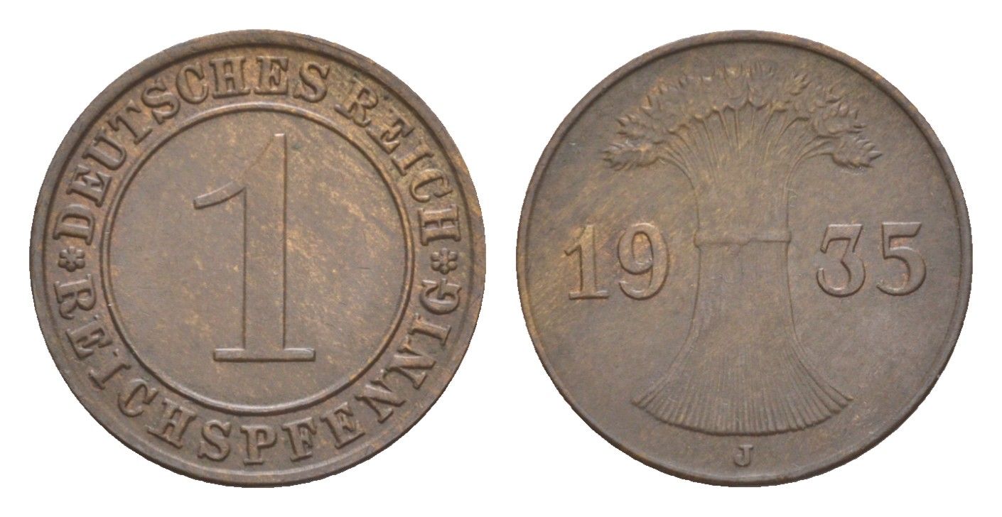 Германия 1 рейхспфенниг 1935 J KM 37, J. 313 бронза 4644-1053