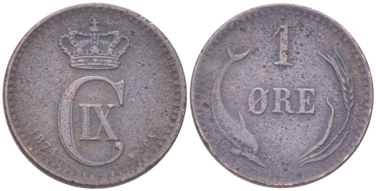 Дания 1 эре 1894 Кристиан IX (1873-1906) KM 792 бронза 4621-746