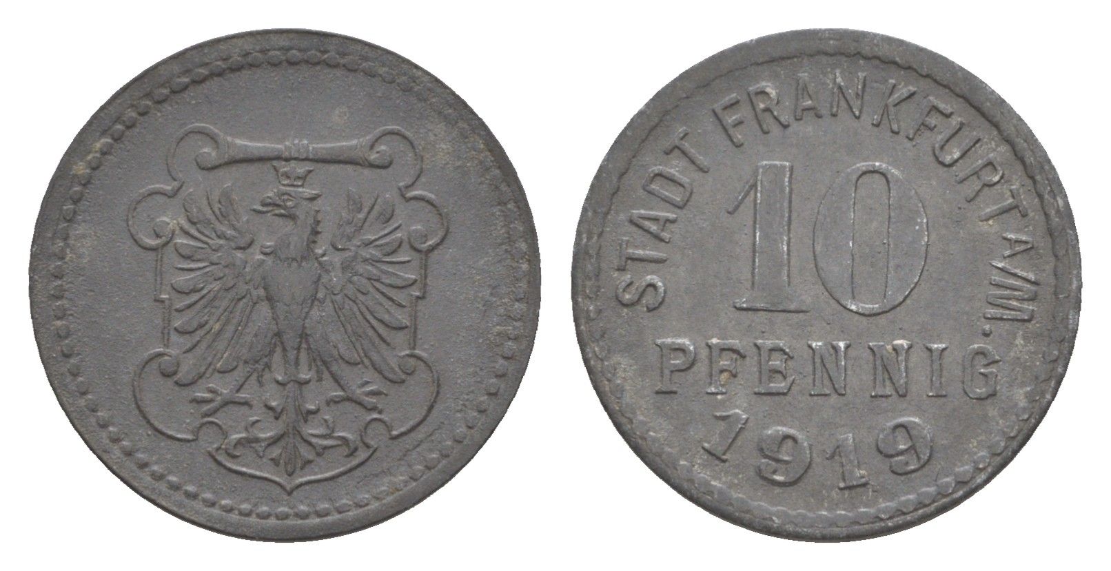 Франкфурт-на-Майне 10 пфеннигов 1919 Funck 136.2, Men05 7947.4, Men18 9918.4 цинк 4643-1033