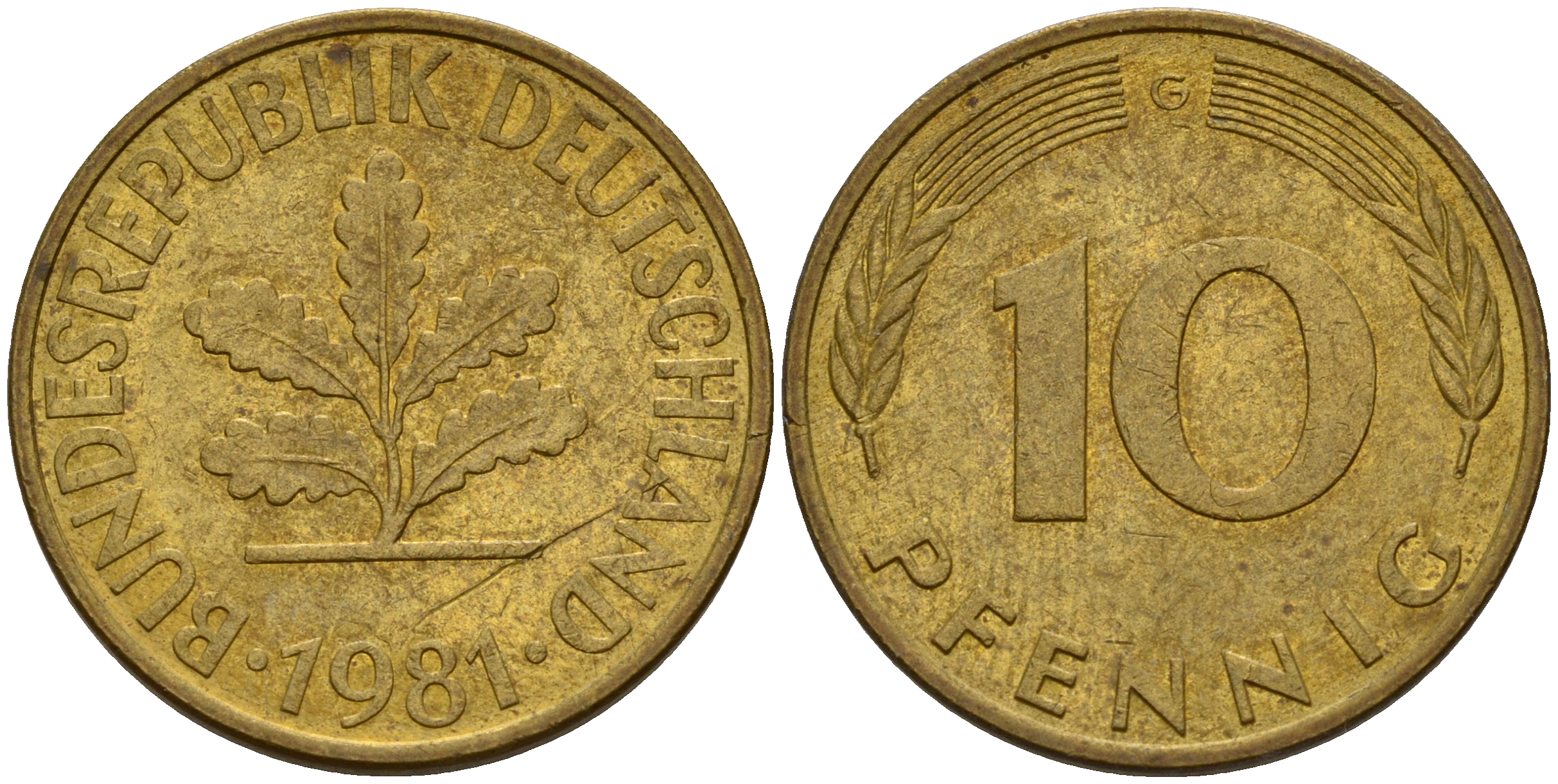 ФРГ 10 пфеннигов 1981 G J. 383, KM 108 сталь плакированная латунью    4603-457