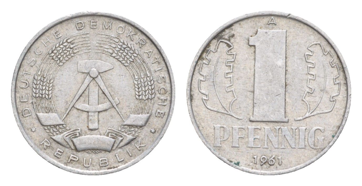 ГДР 1 пфенниг 1961 KM 8.1 алюминий 4643-412